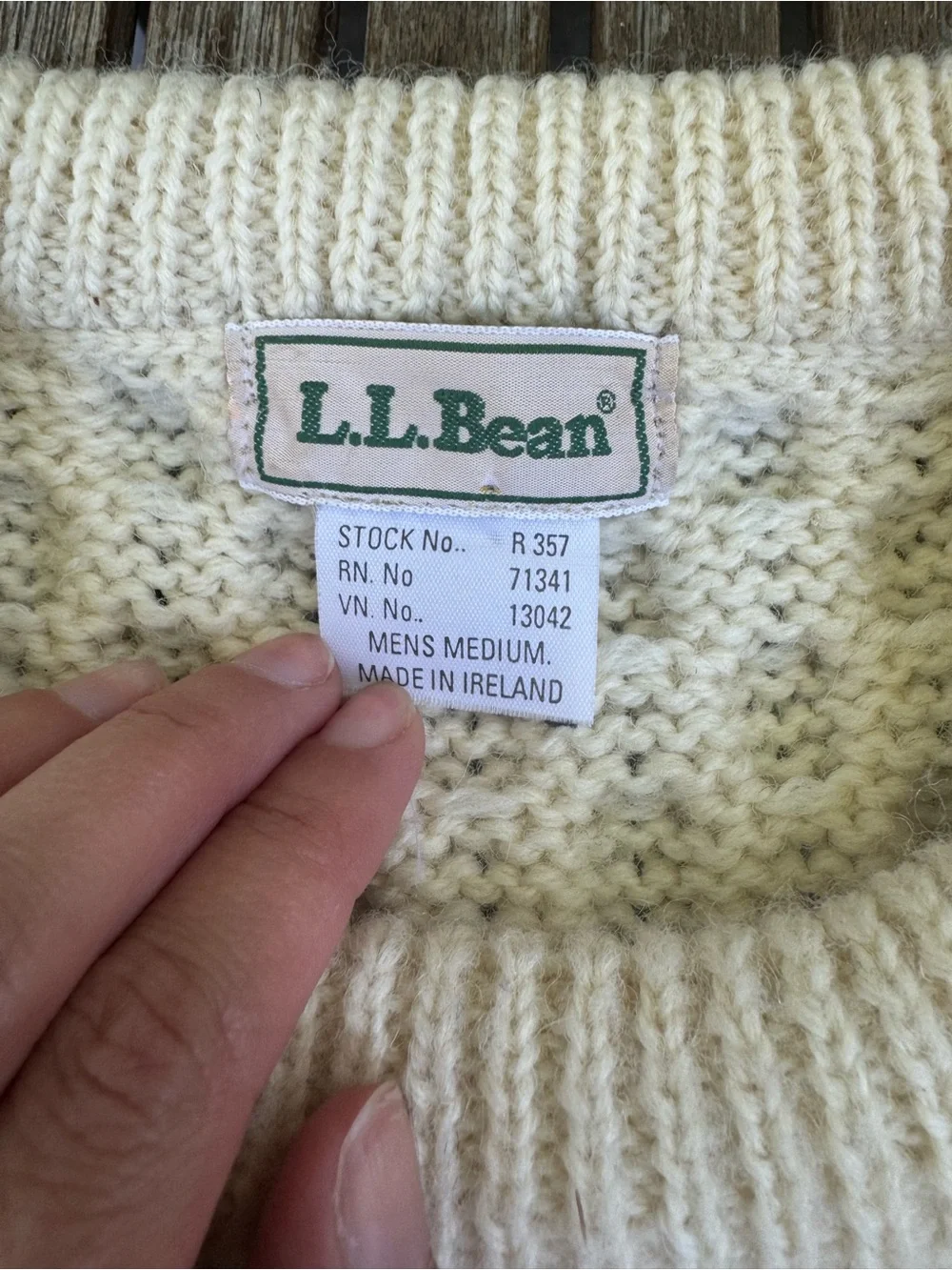 Vintage L.L.Bean Made in Ireland 100% Wool Aran Fisherman Sweater